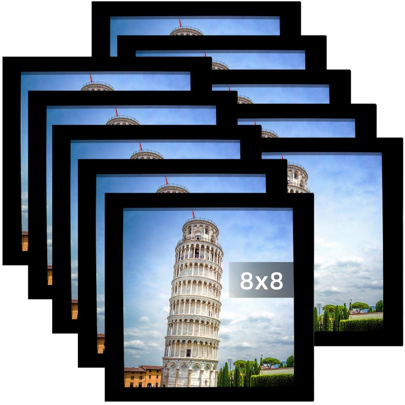 SESEAT 8x8 Picture Frame Set of 10, Display Pictures 8x8 Prints Without Mat, Tabletop or Wall Mounting, Black - Image 1